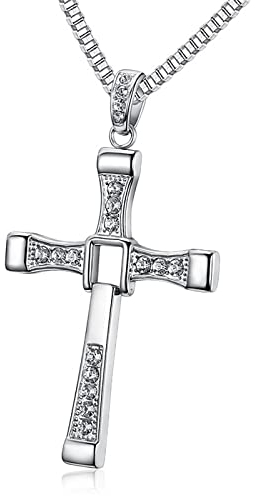 YCYUYK 925er Sterlingsilber, echter Strass, Fast and Furious 7 Kreuz-Anhänger für Männer, Frauen, Jungen, Mädchen, Unisex, Sterling-Silber, Strass