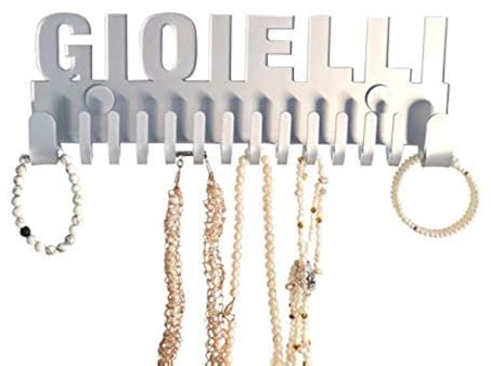 Schmuckhalter wand Design by GALEARA Kettenhalter mit Jewelry Schriftzug Schmuckaufbewahrung (Mika Gioielli Silber)