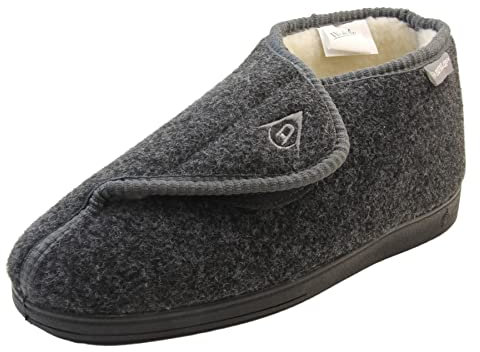 Dunlop Mens Adjustable Quick Easy Touch Fastening Orthopaedic Boot Slippers - Washable Hook and Loop Cosy Winter Bootie Slippers Men Size 8 UK