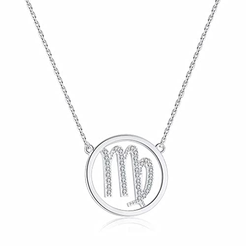 Qings Damen Halskette Sternzeichen Silber Kette Jungfrau Zodiac Anhänger Halsketten mit Cubic Zirkonia Horoskop Astrologie Damen Schmuck Geburtstag Weihnachten geschenke für Damens Mädchen Männer