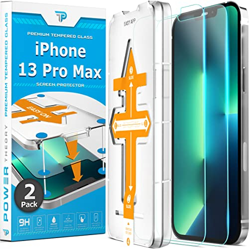 Power Theory Schutzglas für iPhone 13 Pro Max Schutzfolie, Displayschutz Glass mit Anbringhilfe, Displayschutzfolie, Glas Folie mit Schablone [2 Stück]