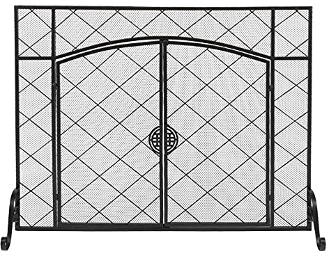 xuejuanshop Griglia di Ventilazione Caminetto Schermo Sottile Rhombus Rhombus Piccola Decorazione della griglia Doppia Porta Quadrato in Ferro battuto 111x13x84cm Schermo Surround antincendio