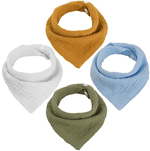 WD&CD 4 Stück Baby Dreieckstuch Lätzchen, Doppellagig Weiche & Absorbierende Musselin Halstüch Sabberlätzche mit 2 Verstellbares Druckknopf - C