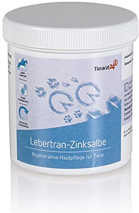 Tierarzt24 LEBERTRAN-ZINKSALBE dient dem Schutz & der regenerativen Pflege strapazierter Haut. Für Tiere - 250 g