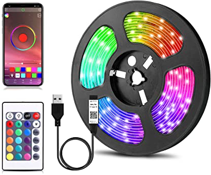 LED Strip,Bluetooth LED Streifen 10 M,USB RGB TV Hintergrundbeleuchtung LED Band mit Smart App-steuerung,Flexible Led Leiste Sync mit Musik,24 Tasten Fernbedienung für Haus, Garten,TV Dekoration (10M)