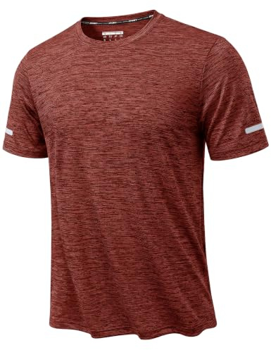KEFITEVD Träningströja herr kortärmad snabbtorkande löpartröja andningsbar funktionell tröja rund hals melerad sporttröja lätt sommar t-shirt, Mörk orange melerad, M