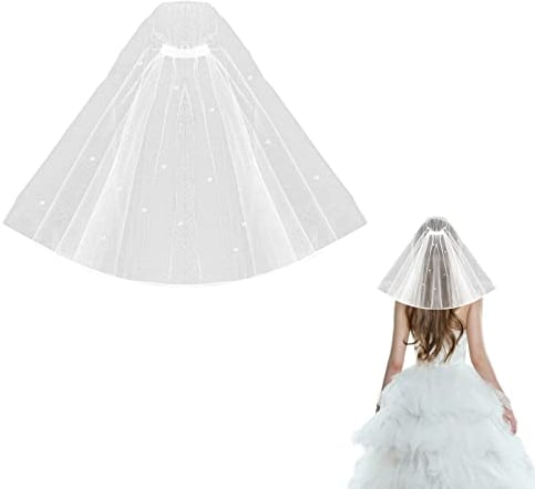 Yolev Brautschleier Kurzer Schleier Weiße Perle Brautschleier mit Kamm Hochzeitsschleier Für Brautparty Junggesellinnenabschied Hochzeit Zubehör
