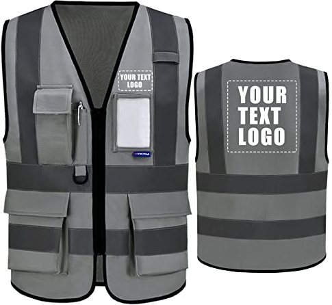 AYKRM 21 Farben Personalisierte bedruckbare Warnweste aufdruck mit Text oder mehrfarbigem Logo und Mehreren Taschen, Warnschutz Arbeitsweste Sicherheitsweste mit bedruckbare