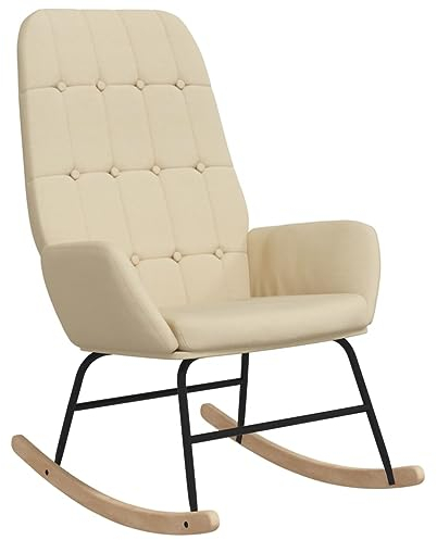 vidaXL Schaukelstuhl Schwingstuhl Relaxsessel Schaukelsessel Sessel Schwingsessel Relaxstuhl Polstersessel Polsterstuhl Wohnzimmer Creme Stoff