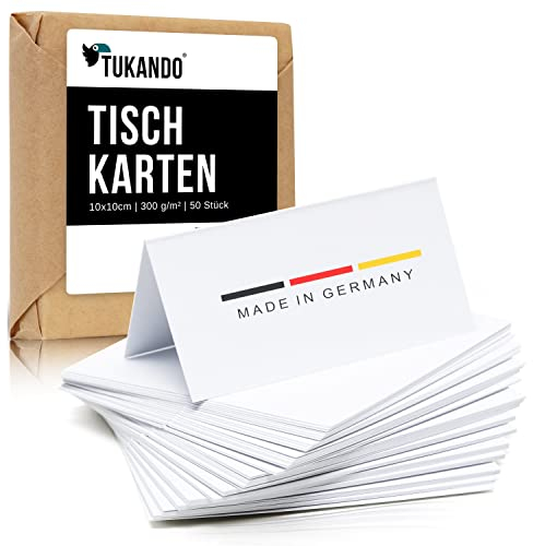 TUKANDO 50 Tischkarten Blanko [MADE IN GERMANY] Platzkarten Weiß 10 x 10 cm für Namensschilder Hochzeit Weihnachten Geburtstag Buffet Tischnummern & Preisschilder