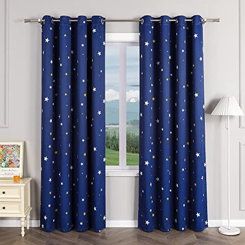 Delien Gardinen Blickdichte Wohnzimmer Gardinenschals Modern Verdunkelungsvorhang mit Ösen Landhaus »Sterne« Ösenschals Fenster Gardinen mit Sternen Muster 1 St. Dunkelblau,BxH 135x175cm