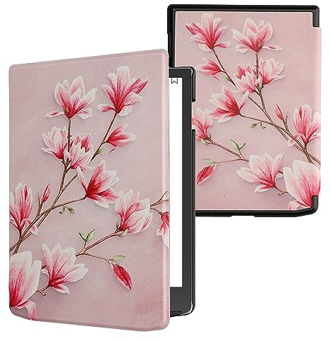 kwmobile Étui Compatible avec Pocketbook InkPad 4 / Color 3 / Color 2 Coque - Étui à Rabat magnétique Tablette eReader Similicuir - Rose Clair-Blanc-Rose Ancien