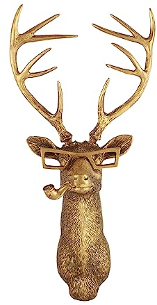 DAUERHAFT Hirsch Wandskulptur, künstliches Hirschgeweih Wanddekoration mit Brille und Pfeife, Hirsch Wandhalterung, geometrischer Hirsch Tier Wandbehang Dekor, für Wohnzimmer