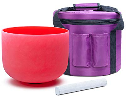 KVKA Bol chantant - 25 cm - Note C - 432 Hz - Rouge - Chakra - Guérison sonore - Pour la méditation, la relaxation - Avec sac de transport