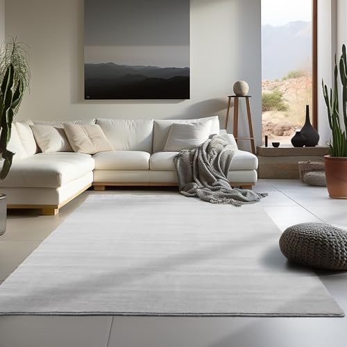 Carpetsale24 Teppich Wohnzimmer Einfarbig Moderne Design Silberfarbe 140 x 200 cm - Rutschfest Kurzflor für Schlafzimmer Extra Weich und Flauschig - Waschbar Esszimmer Küche