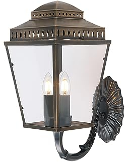 Große Außenwandleuchte im Landhausstil, Altmessing Höhe 48cm