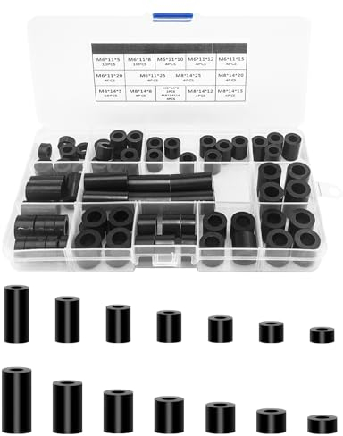 80 pièces ABS rondelles rondes combo Kit, M6 M8 vis nylon sans vis entretoise de support de colonne avec boîte en plastique (noir)