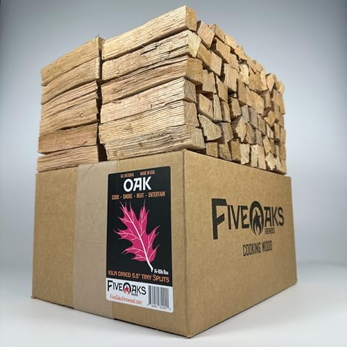 FiveOaks Firewood Bois de cuisson séché au four ~ 12,7 cm Petites fentes pour fours à pizza, fumoirs et grills. (Chêne, boîte moyenne (6,4 à 7,3 kg)