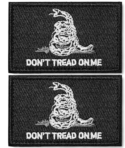 Anley Tactical Black Don't Tread On Me Flag bestickte Aufnäher (2er-Pack)–5,1x7,6 cm große Militäruniform-Emblem-Aufnäher–Schlaufen- und Hakenverschlüsse zur Befestigung an taktischen Kleidungsstücken