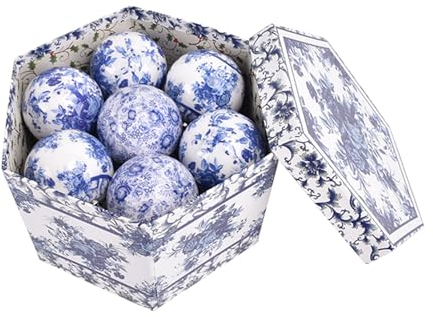 SYALEO Adornos de Bolas de Navidad de Estilo Chino Adornos de Bolas Colgantes con patrón de Porcelana Azul y Blanco 14 Piezas de Adornos navideños de 75 mm/2,95 Pulgadas para árbol de Navidad