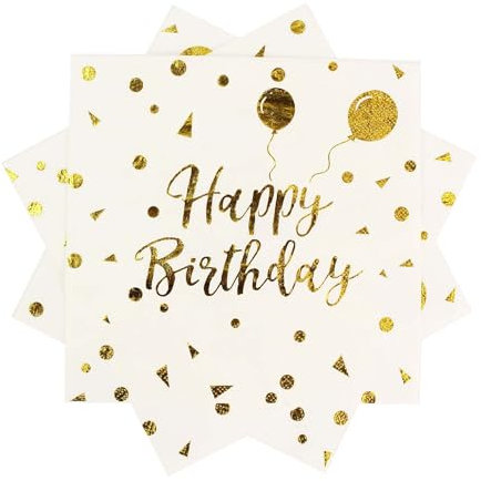 40 Stück Happy Birthday Weißgold Geburtstag Servietten,33x33cm Papier Party Servietten,für Junge Mädchen Geburtstag Party Deko