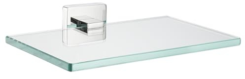 JQK Bathroom Glass Shelf Chrome, Tempered Glass Shower Storage 8 by 5 inches, 304 Stainless Steel Polished Chrome Wall Mount, TGS201L8-CH