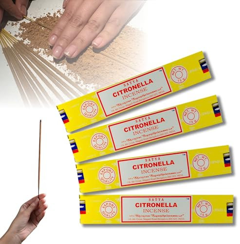 Satya Lot de 4 bâtonnets d'encens originaux, différents parfums - Citronnelle