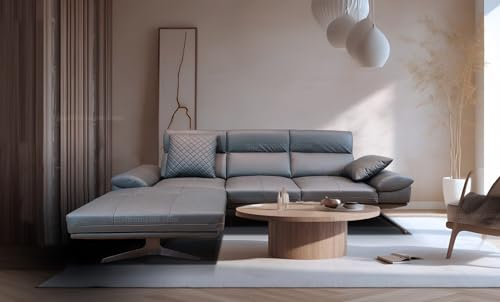 Quattro Meble Modernes und Futuristisches Echtleder Ecksofa Galactic Leder Eckcouch Ledersofa mit 2 Kissen (178 x 297 cm Ecke Link)