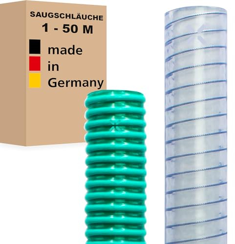 Saugschlauch Spiralschlauch Pumpenschlauch Förderschlauch Wasserschlauch Druckschlauch - Made in Germany (19 mm (3/4) - Meterware, Saugschlauch - Transparent)