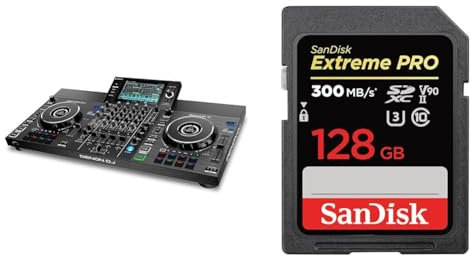 Denon DJ SC LIVE 4 - Standalone DJ Controller, 4-Channel Mixer & SanDisk 128GB Extreme PRO SDXC card up to 300 MB/s UHS-II Class 10 U3 V90