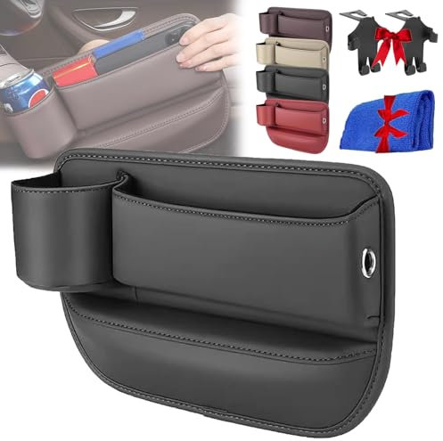 Naneug Car Leather Cup Holder Gap Bag, Car Seat Storage Box With Cup Holder, Zenines Cup Holder Gap Bag, Car Seat Gap Filler, for Phones Glasses Keys Cards (1pc Driver Black)