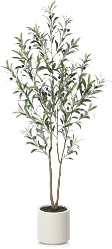 CROSOFMI Olivenbaum Künstlich 150 cm Künstliche Pflanzen Groß mit Pflanzentopf aus Kunststoff Kunstpflanzen wie Echt für Balkon Wohnzimmer Deko (1 Pack)
