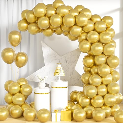 Unisun Luftballons Gold Metallic, 100Stück 10Zoll Glänzende Chrom Gold Ballons Girlande Frauen Männer Geburtstag Hochzeit Jahrestag Verlobung Valentinstag Jubiläum Braut Bachelor Party Dekorationen