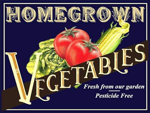 Homegrown Vegetables RETRO METAL TIN WALL PLAQUE SIGN NOVELTY GIFT Home Garden sign (10” x 8”)