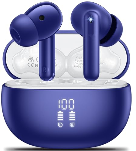 Bluetooth Kopfhörer in Ear Kopfhörer Kabellos Bluetooth 5.3 HiFi Stereoklang, Kopfhörer mit 4 ENC Cancelling Mic, 42H Kabellose Kopfhörer con LED Anzeige , IPX7 Wasserdicht, Geeignet Sport/Büro- Blue