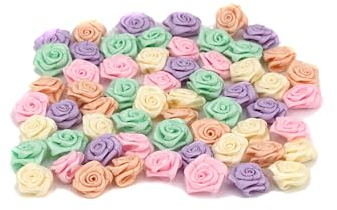 Creativery Satinrosen 15mm 20 Stück Set - Farbauswahl - farbecht & waschbar - Kleine Stoffrosen zum Aufnähen - Satin Röschen zum Basteln Nähen Kleben Dekorieren - Pastell Mix