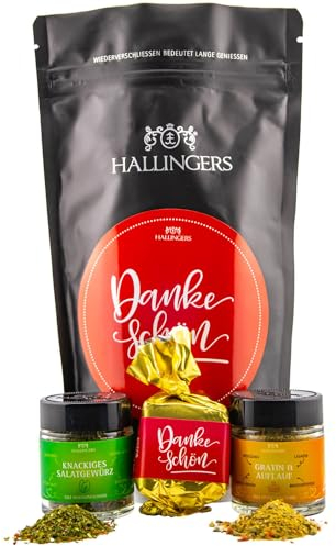 Hallingers Dankeschön - Bedanken Wundertüte Geschenkset Nougat Busserl Salat Gewürz & Gratin Gewürz zum Danke sagen (Bag) - Geschenk im Sommer & als perfektes Grillgeschenk | Geburtstag Glückwunsch Ja