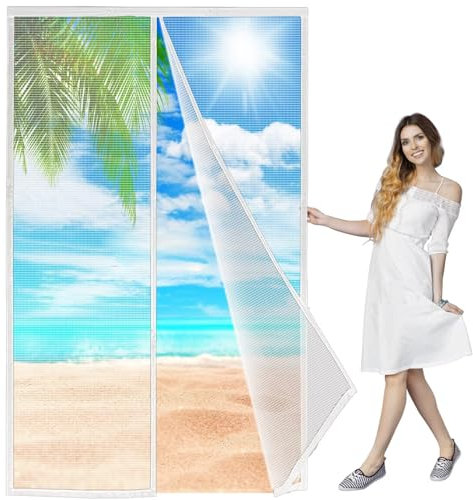 MagnéTique Moustiquaire Porte, 345x300 cm Facile à Installer sans Percer Store Moustiquaire Anti Insecte Mouche Moustique pour Couloirs, Portes Innovant, Blanc