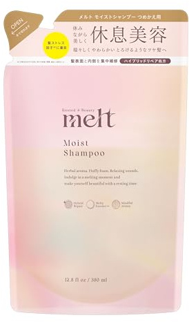 melt Moist Shampoo Refill 380ml – Hybrid Repair for Soft, Glossy Hair, Geranium & Muguet Scent, Made in Japan