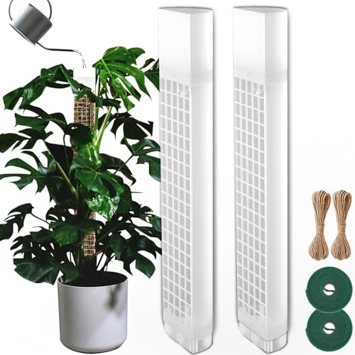 BDHHFAM Selbstbewässerung Moosstab D Form - 2x44cm stabile Kunststoff-Pflanzenhalter für Zimmerpflanzen - 80 cm Moosstab für das Training von Pflanzen, die nach Oben Klettern (2, weiß)