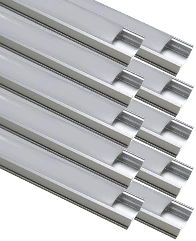 LED ATOMANT Lot de 10 Profilé en Aluminium 1m pour Ruban LED, Cache Couleur Blanc Laiteux, Bouchons de terminaison et clips de montage inclus