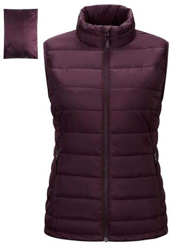 Outdoor Ventures Damen Steppweste Packbare Übergangswesten Gefütterte Hybrid Sportweste Frau Warmer Bodywarmer Fahrradweste mit Stehkragen für Wandern Camping, Lila M