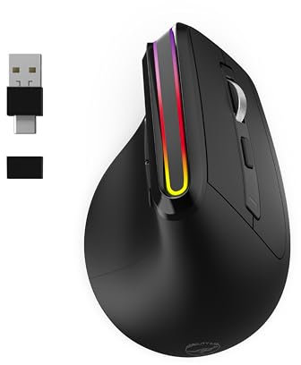 Mobility Lab – Ergo M40W – Souris sans Fil Ergonomique RGB – Précision réglable, Récepteur 2 en 1 USB ou USB-C, Connexion Bluetooth, Clics Silencieux, Mode économie d’énergie