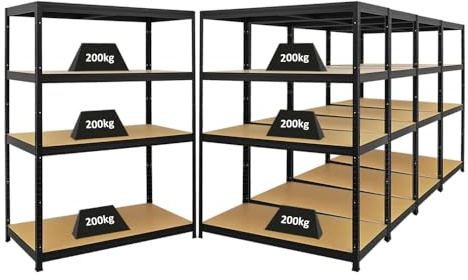 PROREGAL Mega Deal | 5X Schwerlastregal Big Elephant | HxBxT 160x120x60cm | Fachlast 200kg | Schwarz | Kellerregal, Steckregal, Garagenregal, Lagerregal