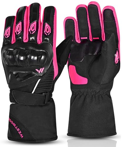 WESTWOOD FOX Winter-Motorradhandschuhe für Männer und Frauen, wasserdichte Motorradhandschuhe, Touchscreen, leichte, warme Schutzhandschuhe für BMX, ATV, UTV, Mountainbiking (Rosa, L)
