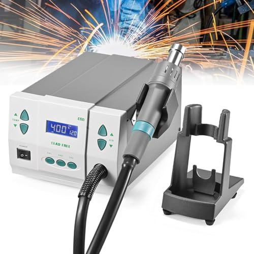 Hot Air Rework Station, Soldering Hot Air Heat Gun, 1000W Digital Display Station Solder Iron Station Welding Tool Kit with Adjustable 100℃~500℃ Heat Gun for Electronics Repairing and Desoldering