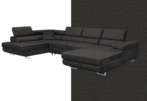 SOFILAND Wohnlandschaft Aller Moon U XXL-Ecksofa mit Schlaffunktion und Zwei Bettkästen. (Graphit, Links)