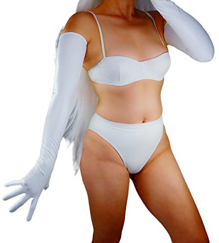 DooWay 70 cm lange Latex-Handschuhe für Damen, schmale Passform, Kunstleder, Gummihandschuhe für Cosplay, Kostüm, Halloween, Party, Abendmode, Anziehen, Weiss/opulenter Garten, Medium