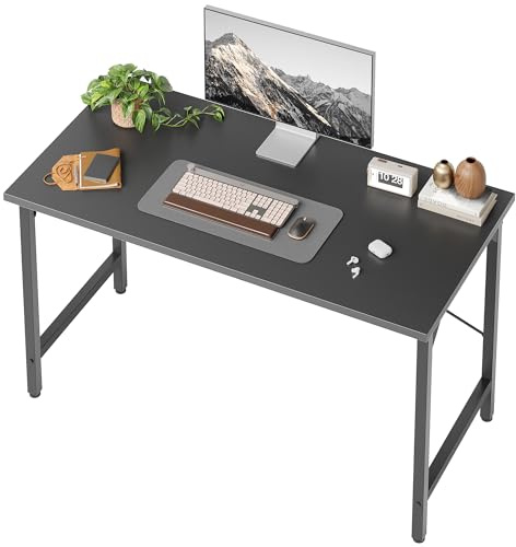 BEXEVUE Desk, 100 x 48 cm Small Computer Desk, Office Table for Study Room, Industrial Design, Metal Frame, Wooden PC Desk for Home Office, Black