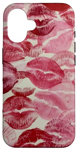 pink kisses lipstick marks lips for women girls makeup lover Case for iPhone 16